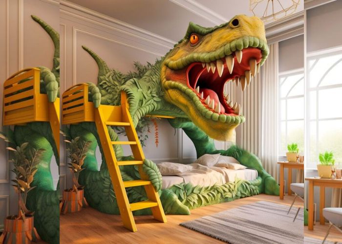 How can you create a fun and engaging dinosaur-themed bedroom?